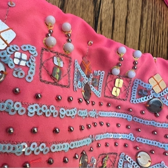 Victorias Secret Bandeau Bikini Swim Top Pink Sequins Beads Strapless Sz Medium - Picture 4 of 8